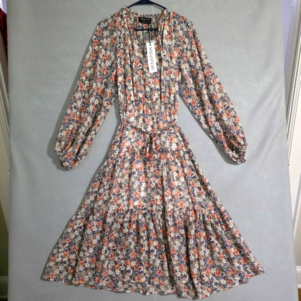 NWT MinkPink Womens Arve Floral Belted Midi Dress XS